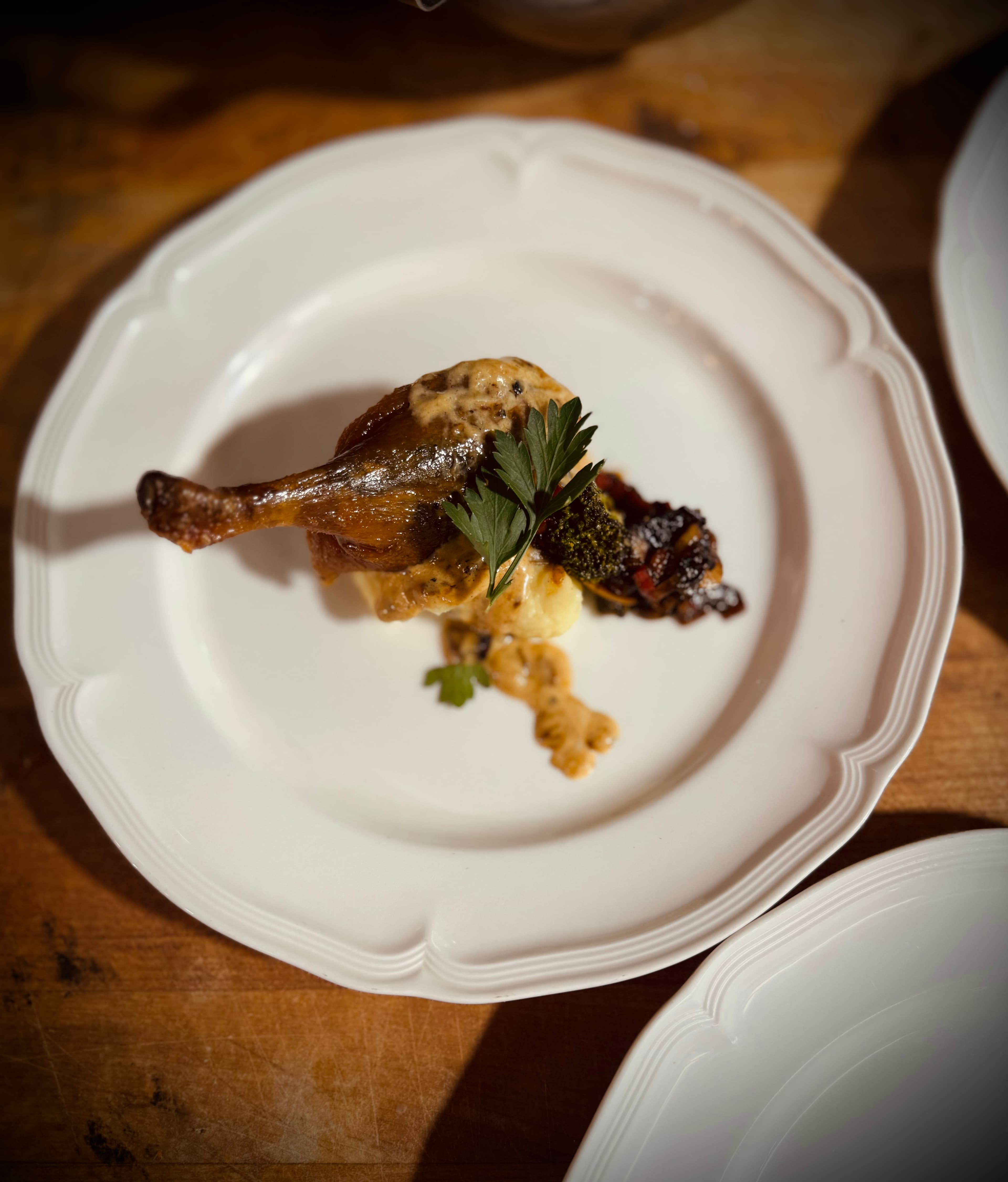 Moonlit barn and pasture at Sea Breeze Farm.
